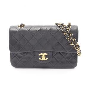 CHANEL Matelasse Double Flap Shoulder Bag in Lambskin Leather, Black